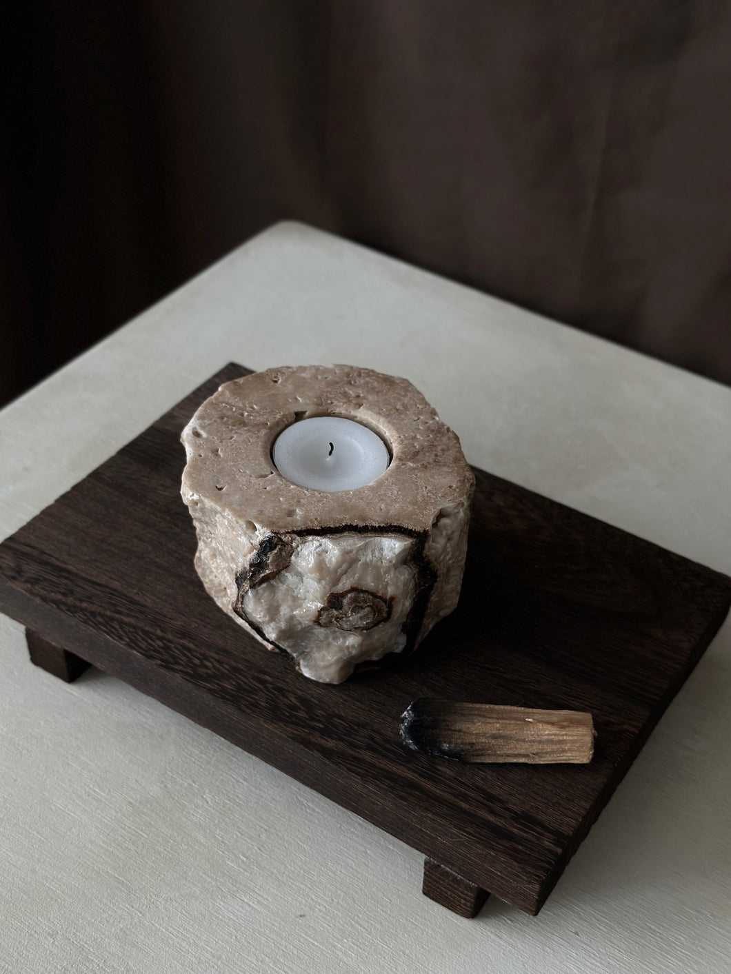 Chocolate Banded Crystal Raw Cut Onyx Tealight Candle Holder #6