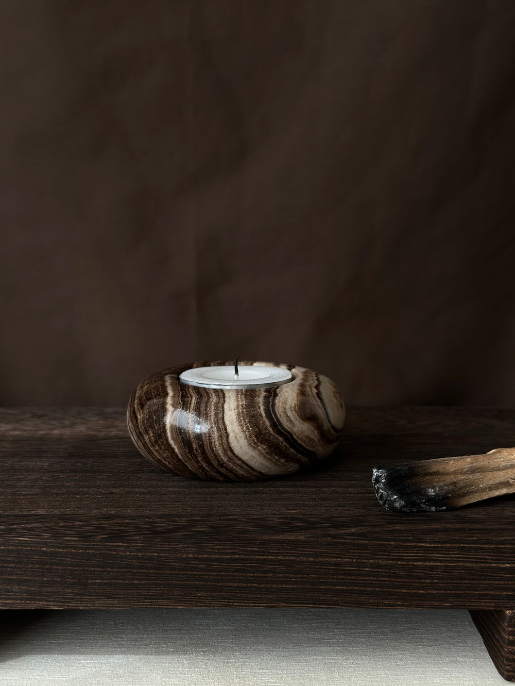 Chocolate Banded Crystal Onyx Tealight Candle Holder #2