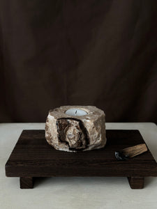 Chocolate Banded Crystal Raw Cut Onyx Tealight Candle Holder #2