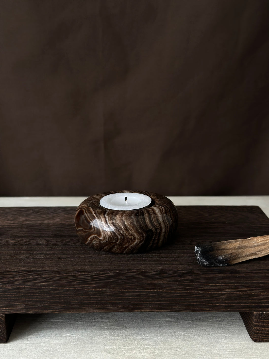 Chocolate Banded Crystal Onyx Tealight Candle Holder #3