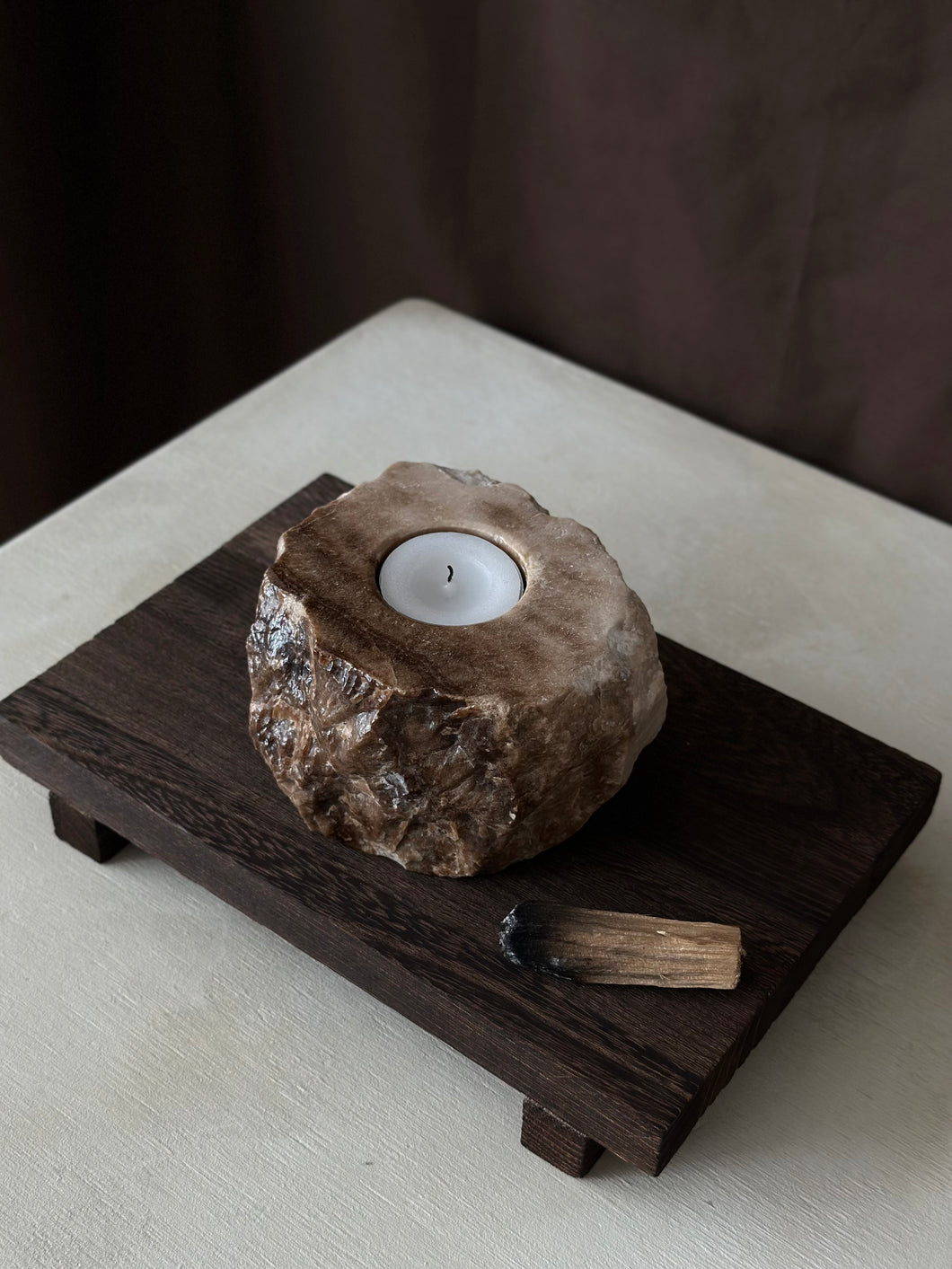 Chocolate Banded Crystal Raw Cut Onyx Tealight Candle Holder #5