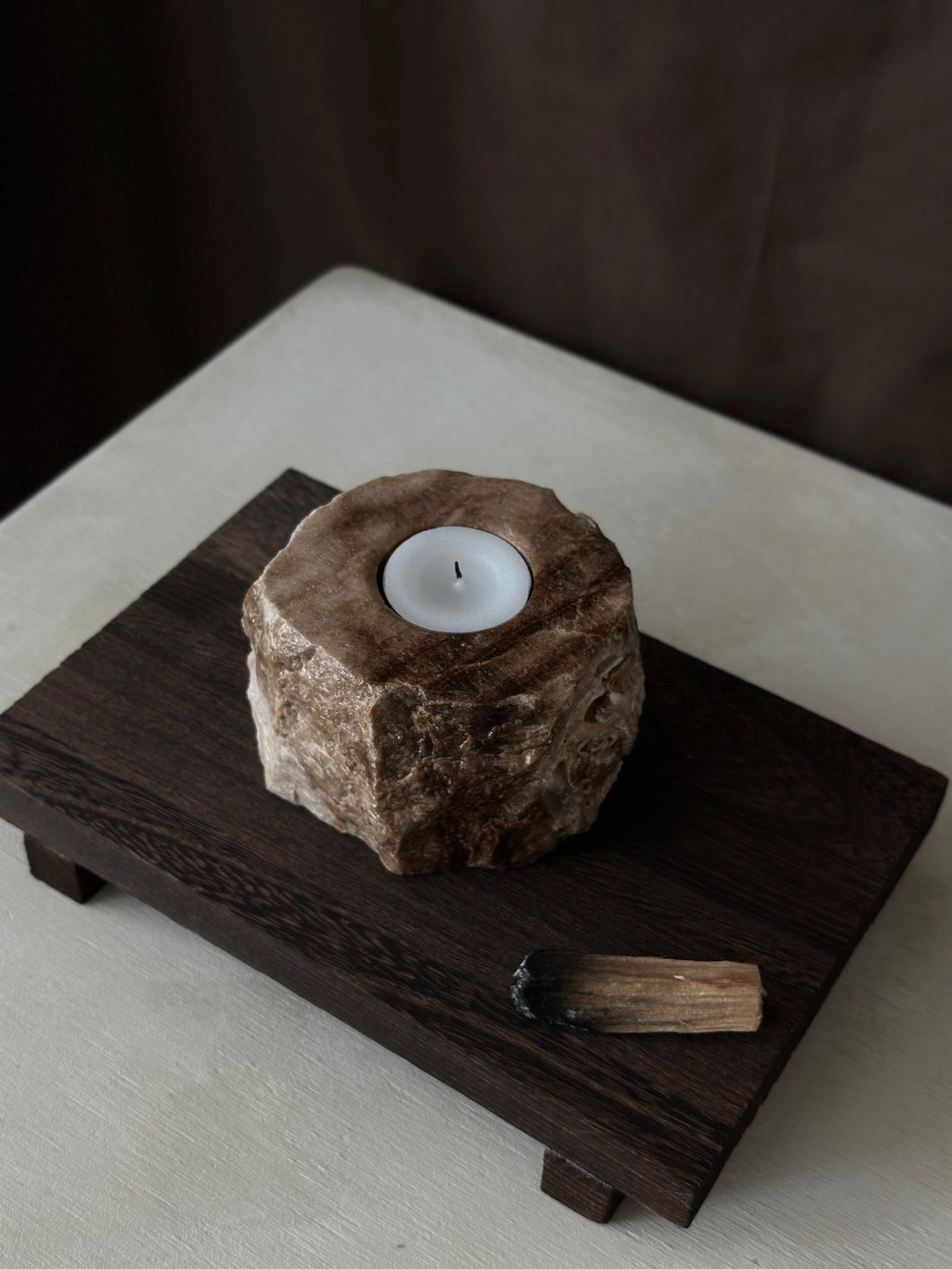 Chocolate Banded Crystal Raw Cut Onyx Tealight Candle Holder #3