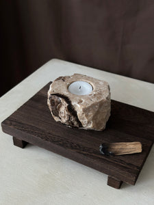 Chocolate Banded Crystal Raw Cut Onyx Tealight Candle Holder #2