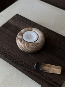 Chocolate Banded Crystal Onyx Tealight Candle Holder #1