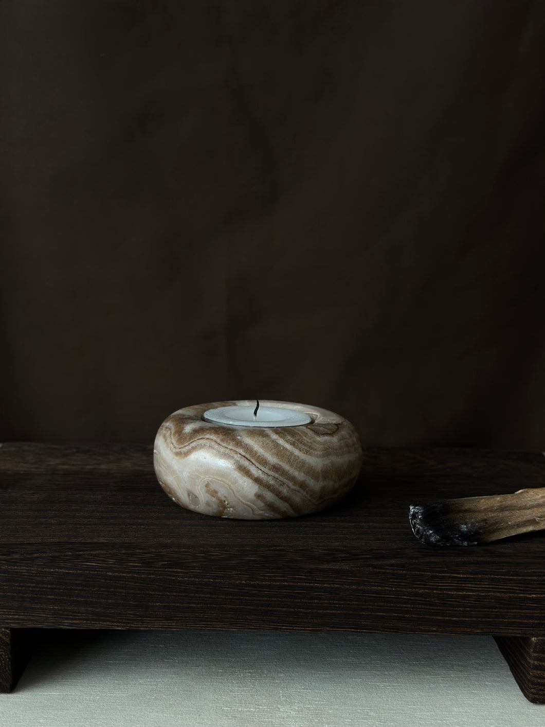 Chocolate Banded Crystal Onyx Tealight Candle Holder #1