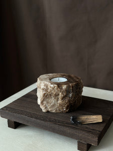 Chocolate Banded Crystal Raw Cut Onyx Tealight Candle Holder #4